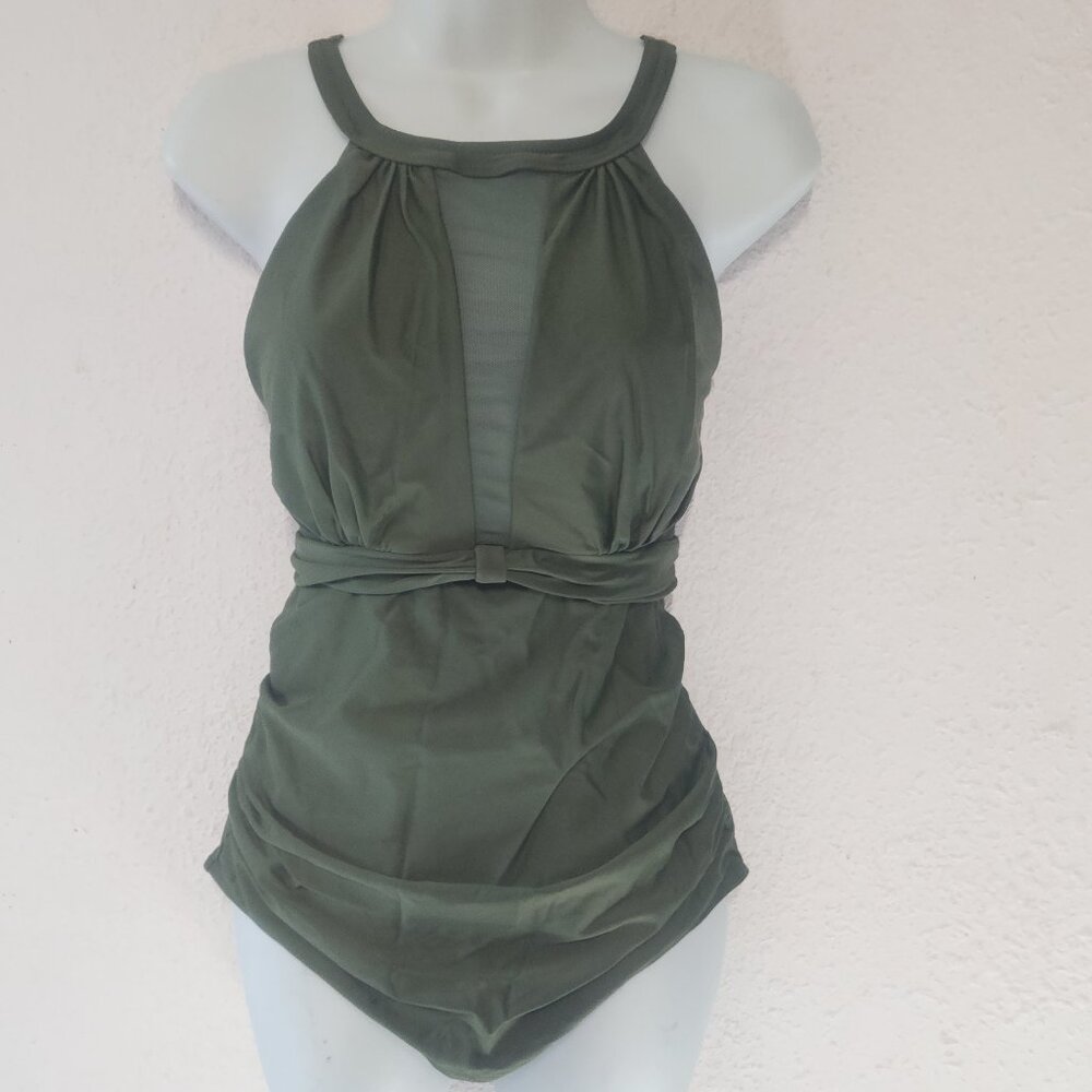 SWIMSUIT One piece, Dark Green in size large